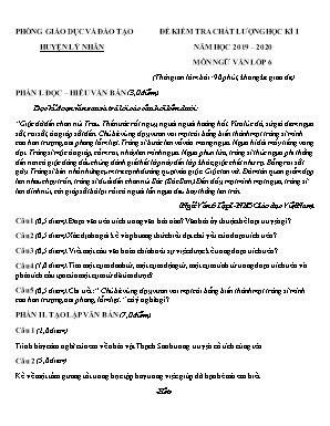 Đề kiểm tra chất lượng học kỳ I môn Ngữ văn Lớp 6 - Năm học 2019-2020 - Phòng giáo dục và đào tạo huyện Lý Nhân